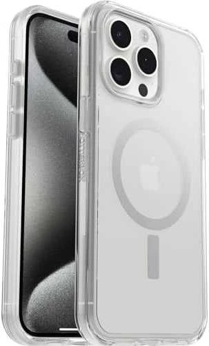 Otterbox Symmetry Clear Plus – apsauginis dėklas, skirtas iPhone 15 Pro Max, suderinamas su MagSafe (skaidrus)