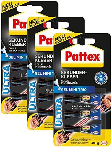 Pattex Sekundenkleber Mini-Trio Gel, 3 Tuben mit je 1g