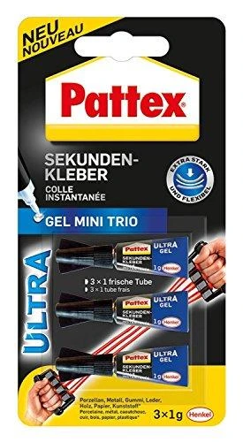 Pattex Sekundenkleber Mini-Trio Gel, 3 Tuben mit je 1g