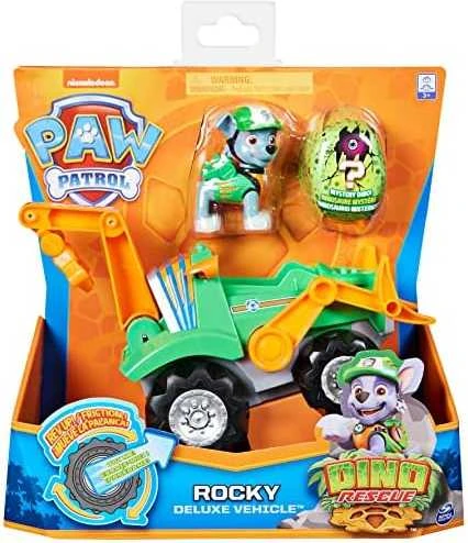 Spin Master „Paw Patrol 3in1 Rocky Dino Rescue“ figūrėlė + didelė automobilio mašina + dinozauro staigmena