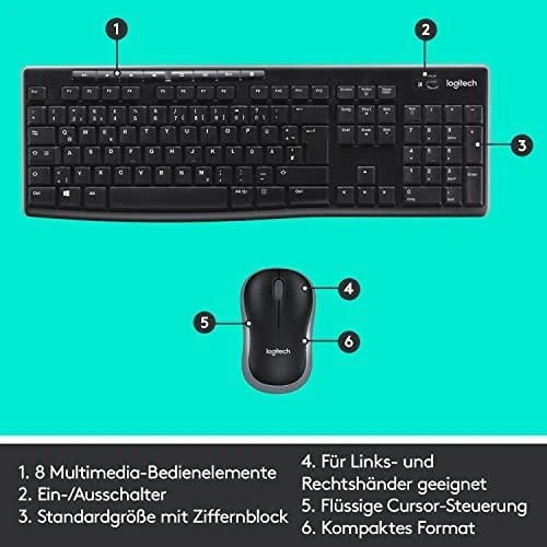 Belaidis klaviatūros ir pelės rinkinys Logitech MK270, QWERTY išdėstymas