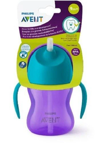 Philips AVENT 9+ mėn. puodelis su šiaudeliu 200 ml, violetinis