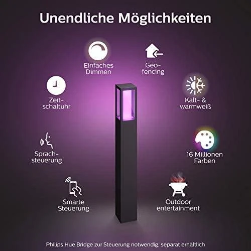 Philips Hue Impress stulpinis lauko šviestuvas (Baltas ir spalvotas)