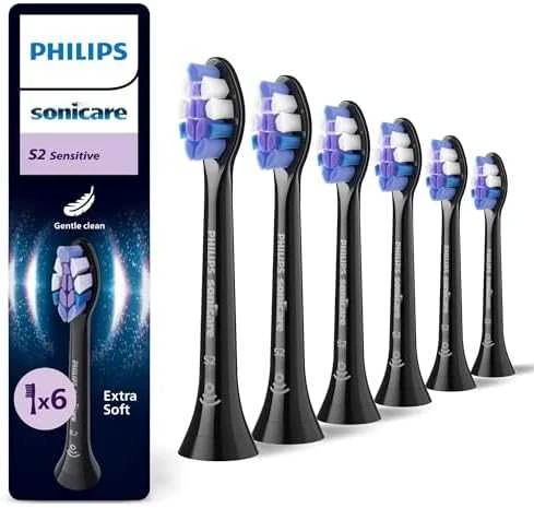 6 dalių šepetėlių galvučių pakuotė Philips Sonicare Sensitive HX6056/88, juodos spalvos