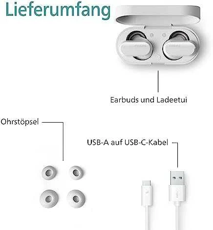 Philips True Belaidės Ausinės TAT3508WT/00, IPX4 atsparumas vandeniui, triukšmo slopinimas, iki 21 valandų grojimo laikas, Baltos spalvos