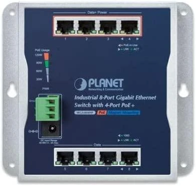 Šakotuvas Planet Technology Corporation „Planet PoE“ šaktuvas 4x gigabito „PoE+“ 4x gigabito UPLINK, 120W, pramoninis
