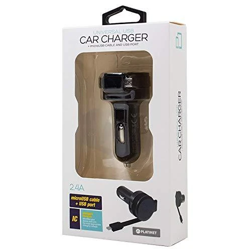 Įkroviklis automobilinis Platinet su MicroUsb laidu (1xUSB 2.4A) juodas