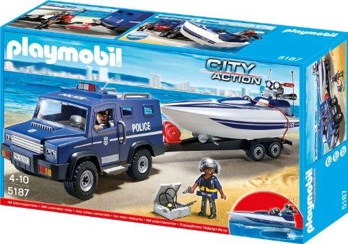 Žaislas - Playmobil 5187 Policijos sunkvežimis su greitaeige valtimi (Playmobil, 5187, nuo 4 metų, įvairių spalvų)