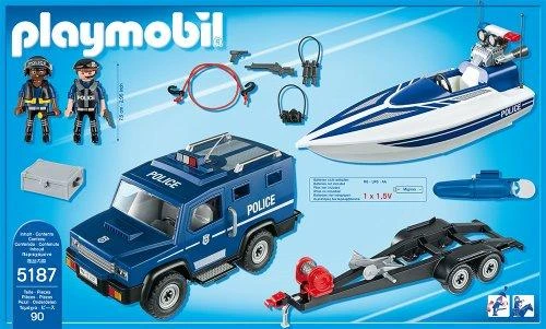 Žaislas - Playmobil 5187 Policijos sunkvežimis su greitaeige valtimi (Playmobil, 5187, nuo 4 metų, įvairių spalvų)