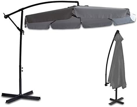Plonos Sulankstomas sodo skėtis, 8 segmentų, pilkas, 350 cm