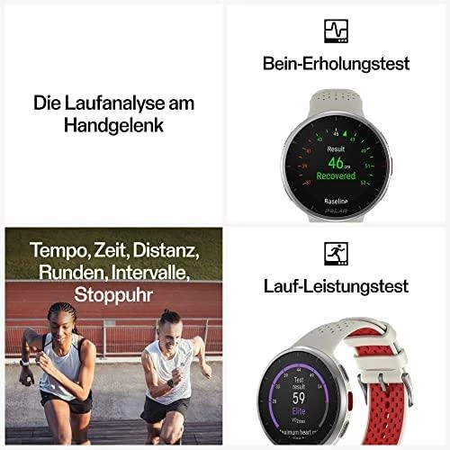 Išmanusis laikrodis Polar Pacer Pro, S/L dydždio, Balta spalvos su baltai raudonu silikoniniu dirželiu
