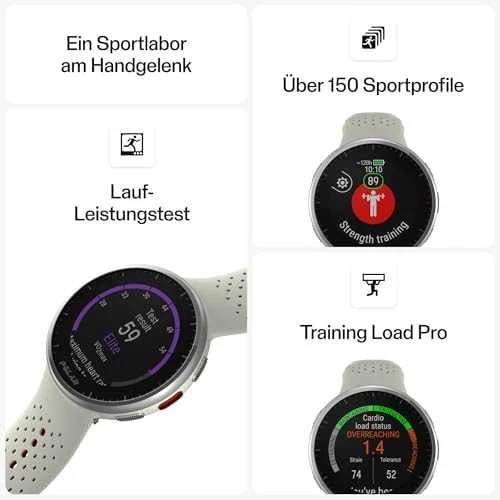 Išmanusis laikrodis Polar Pacer Pro, S/L dydždio, Balta spalvos su baltai raudonu silikoniniu dirželiu