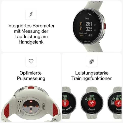 Išmanusis laikrodis Polar Pacer Pro, S/L dydždio, Balta spalvos su baltai raudonu silikoniniu dirželiu