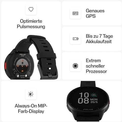 Išmanusis laikrodis Polar Pacer,S/L dydžio, Juodos spalvos
