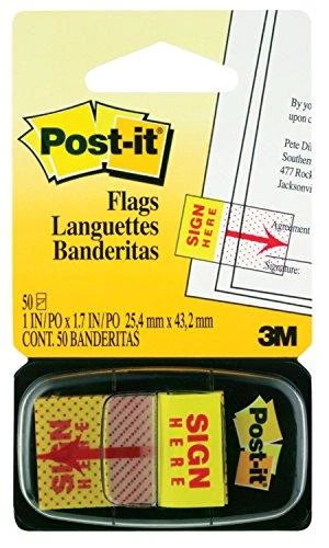 3M Lipnūs žymekliai Post-it Parašas, 25,4 x 43,2 mm, 50 lapelių