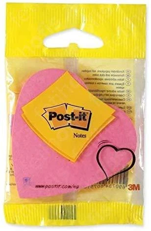 Post-it širdelės formos lapeliai pakuotėje