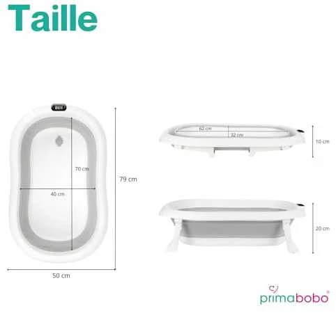 PRIMABOBO silikoninė sulankstoma vonelė su termometru, pilka, 79 cm, HB_ws_G