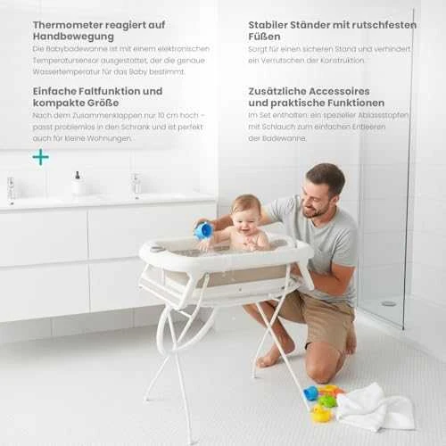 Silikoninė sulankstoma vonelė, su termometru Primabobo Premium, Mėlynos spalvos