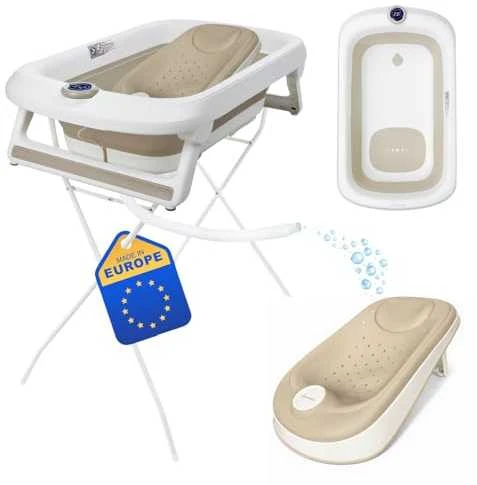 Silikoninė sulankstoma vonelė, su termometru Primabobo Premium, Mėlynos spalvos