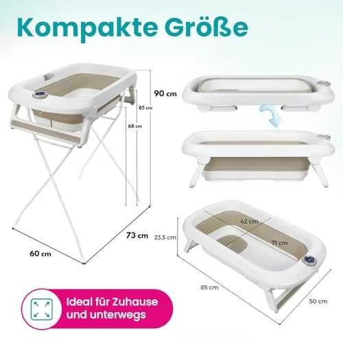 Silikoninė sulankstoma vonelė, su termometru Primabobo Premium, Mėlynos spalvos