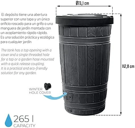 PROSPERPLAST RAINWATER CONTAINER WOODCAN Juodas 265L