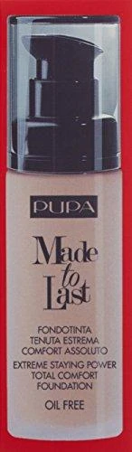 „Pupa Made To Last“ skystas makiažo pagrindas be parabenų, ilgai išliekantis makiažo pagrindas „020 Light“, 30 ml