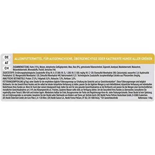 Purina Pro Plan OPTIWEIGHT All Sizes Adult Dog vištiena 14 kg, visų veislių suaugusių šunų sausas pašaras svoriui kontroliuoti