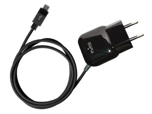 PURO Mini kelioninis įkroviklis - Portable laidinis įkroviklis su Micro USB Cable juodos spalvos