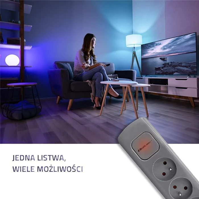 QOLTEC 50275 Maitinimo juosta 5 lizdai 1,8m Pilkas