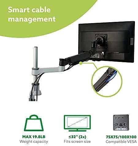Laikiklis R-Go Tools R-Go Monitorarm 0"-32" 2TFT Max.9KG Caparo 4 Gasfeder sidabrinis