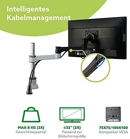 Laikiklis R-GO Tools 2 monitorių iki 26 "Zepher 4 C2 (RGOVLZE4TWSI)
