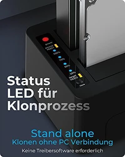 Icy Box „RaidSonic ICYBOX IB-1232CL-U3 2Bay“ prijungimo / klonavimo stotis, skirta 2,5 colio ir 3,5 colio HDD „Sata USB 3.2 Gen 1“