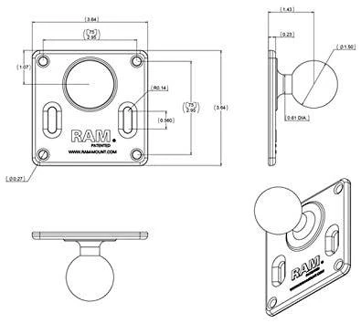 Ram Mounts Tvirtina RAM 3 5/8" SQ. 75 MIL. VESA BASE SU KAMULU