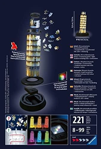 Ravensburger "3D" Dėlionė 216 vnt. - Pizos bokštas naktį