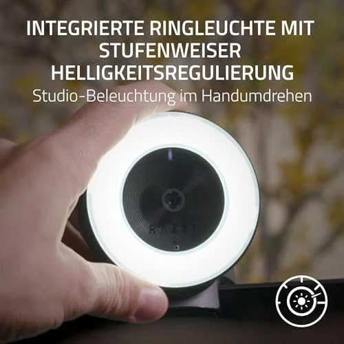 Internetinė kamera Razer Kiyo - Streaming Camera with Ring Lighting (USB Webcam, HD Video 720p, 60 FPS, Compatible with Open Broadcaster Software, Xsplit, Autofocus, Camera Clip, Tripod Connection) Juodas