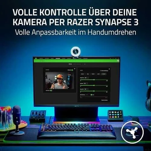 Internetinė kamera Razer Kiyo - Streaming Camera with Ring Lighting (USB Webcam, HD Video 720p, 60 FPS, Compatible with Open Broadcaster Software, Xsplit, Autofocus, Camera Clip, Tripod Connection) Juodas