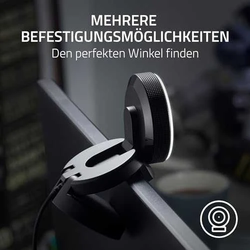 Internetinė kamera Razer Kiyo - Streaming Camera with Ring Lighting (USB Webcam, HD Video 720p, 60 FPS, Compatible with Open Broadcaster Software, Xsplit, Autofocus, Camera Clip, Tripod Connection) Juodas