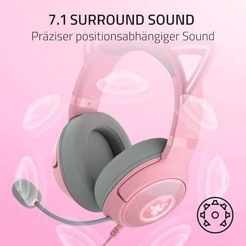 Razer Kraken Kitty V2 žaidimų ausinės, su laidu, mikrofonu, Rožinės spalvos