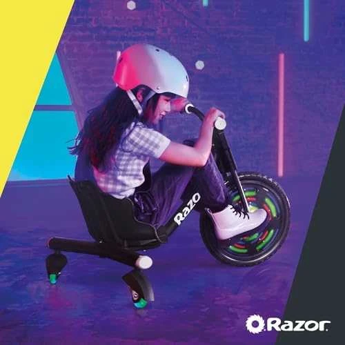 Triratis dviratis Razor RipRider 360 Lightshow, juodos spalvos