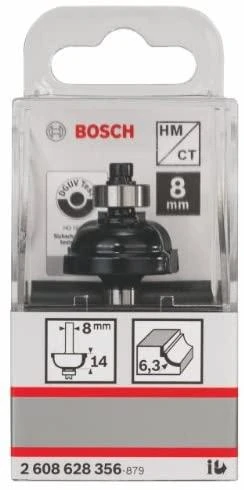 Bosch Suapvalinimo freza HM R=6,3mm, l=14mm,kotas 8mm