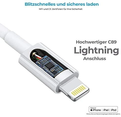 USB kabelis Realpower USB-A - Lightning 2 m Baltas (385240)