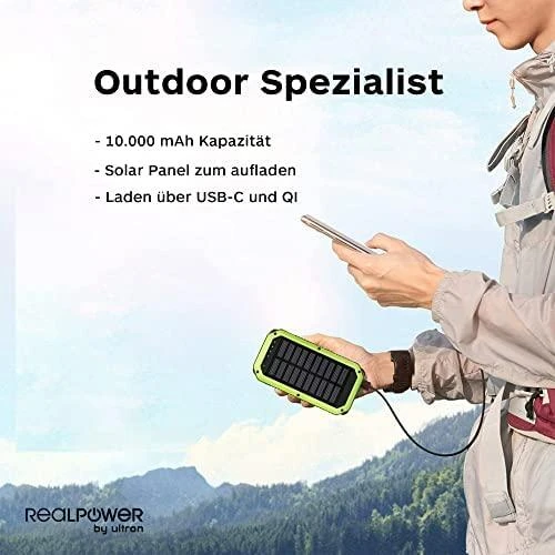 RealPower Powerbank PB-10000 Solar juodas 10.000mAh