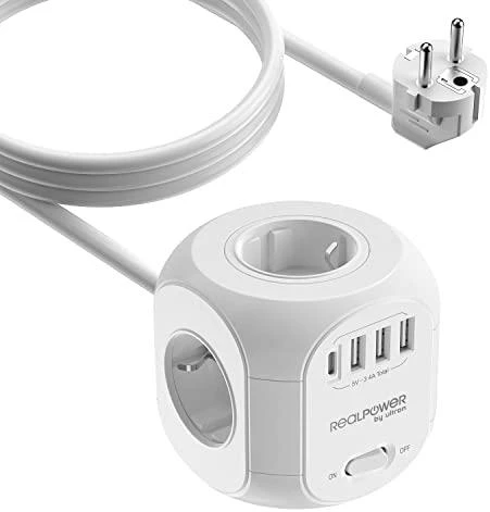 RealPower lizdo kubas PowerBox 431 + 3xUSB-A / 1xUSB-C