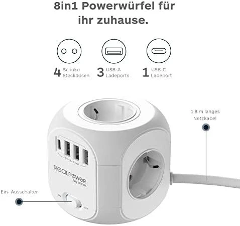 RealPower lizdo kubas PowerBox 431 + 3xUSB-A / 1xUSB-C