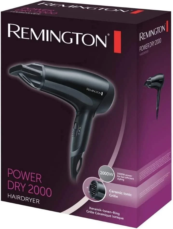 Remington Power Dry 2000 Plaukų džiovintuvas D3010 Ionic function, 2000 W, Juodas