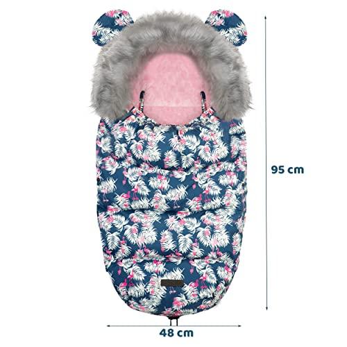 Elmi Ricokids vežimėlio/rogių miegmaišis - mėlynas su flamingais