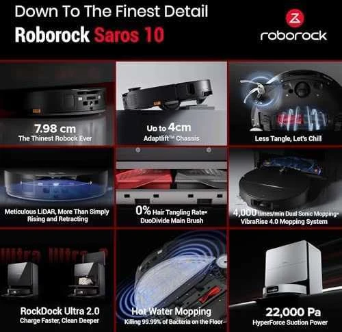 Roborock Saros 10 dulkių siurblys-robotas, Baltas