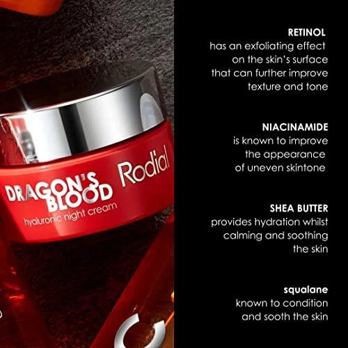 Rodial Dragon's Blood Hyaluronic Night Kreminis drėkinantis naktinis veido kremas, 50 ml