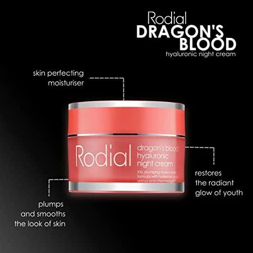 Rodial Dragon's Blood Hyaluronic Night Kreminis drėkinantis naktinis veido kremas, 50 ml