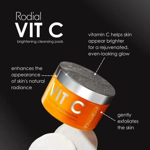 Rodial Vit C Brightening Cleansing Pads šviesinantys ir atkuriantys valomieji padeliai veidui, 50 vnt.